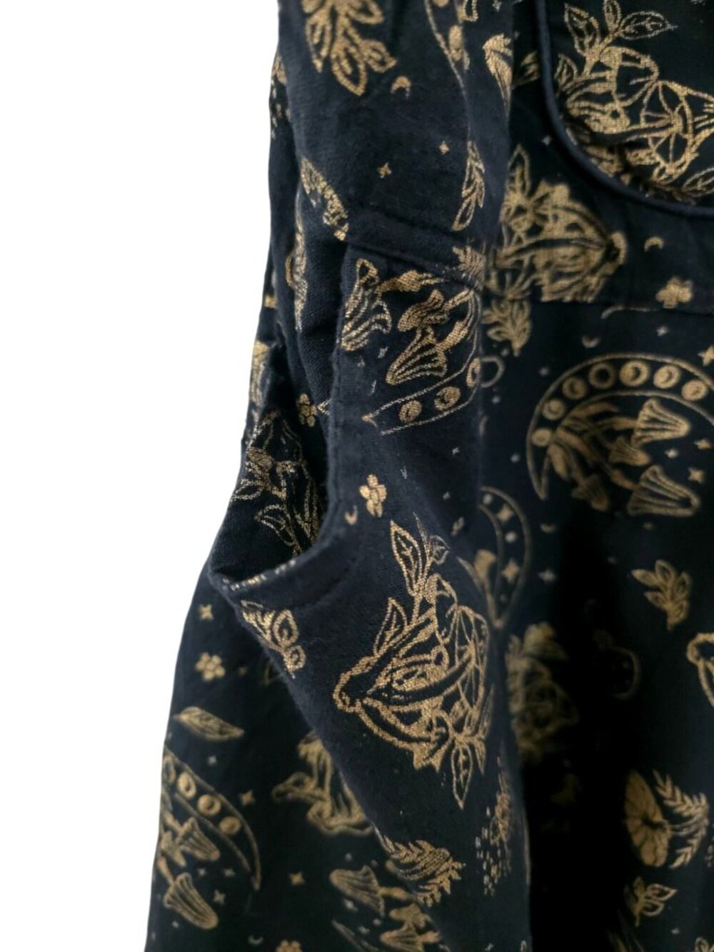 KARMA NEPAL CRAFT Boho Mushroom/Celestial Wide Leg Black & Gold Romper Sz Plus - Picture 5 of 9